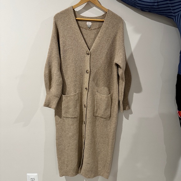 A New Day Duster Cardigan Women's Small Beige Oatmeal Button Up Ribbed Knit XL - Picture 1 of 4